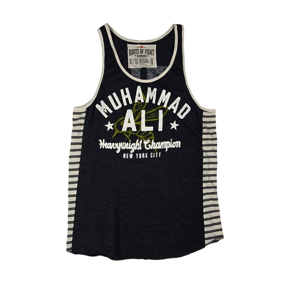 Roots of Fight Muhammad Ali Tank Top Mens XL Gray Striped Side Heavyweight Champ